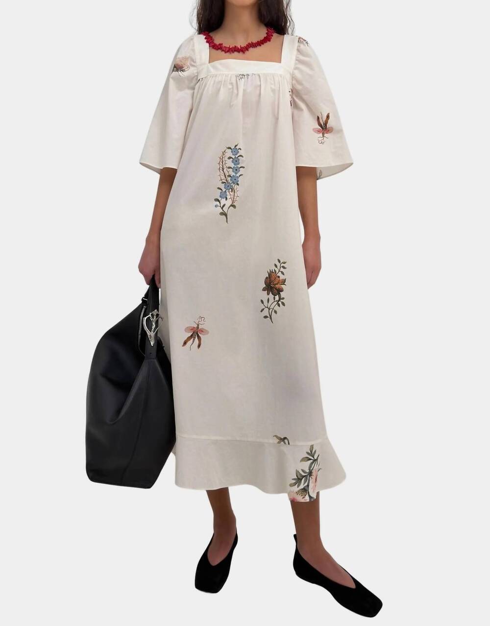 NEW RODEBJER salem square neck dress in cream multi duchess